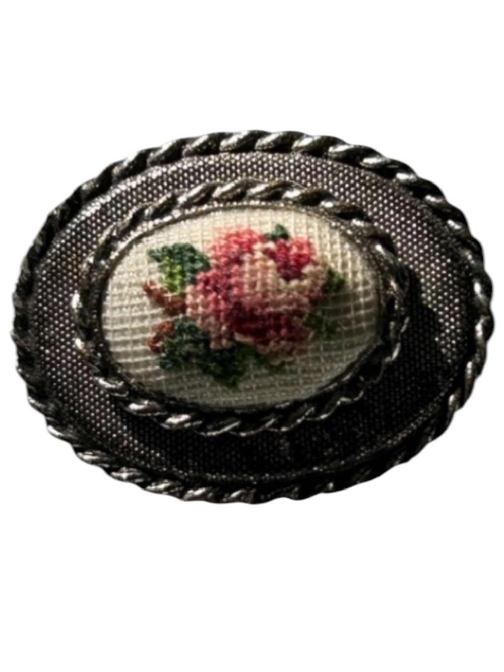 Vintage Petit Point Rose Brooch